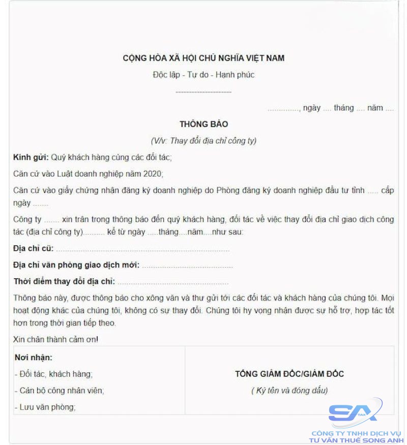 thủ tục hồ sơ thay đổi địa chỉ văn phòng đại diện