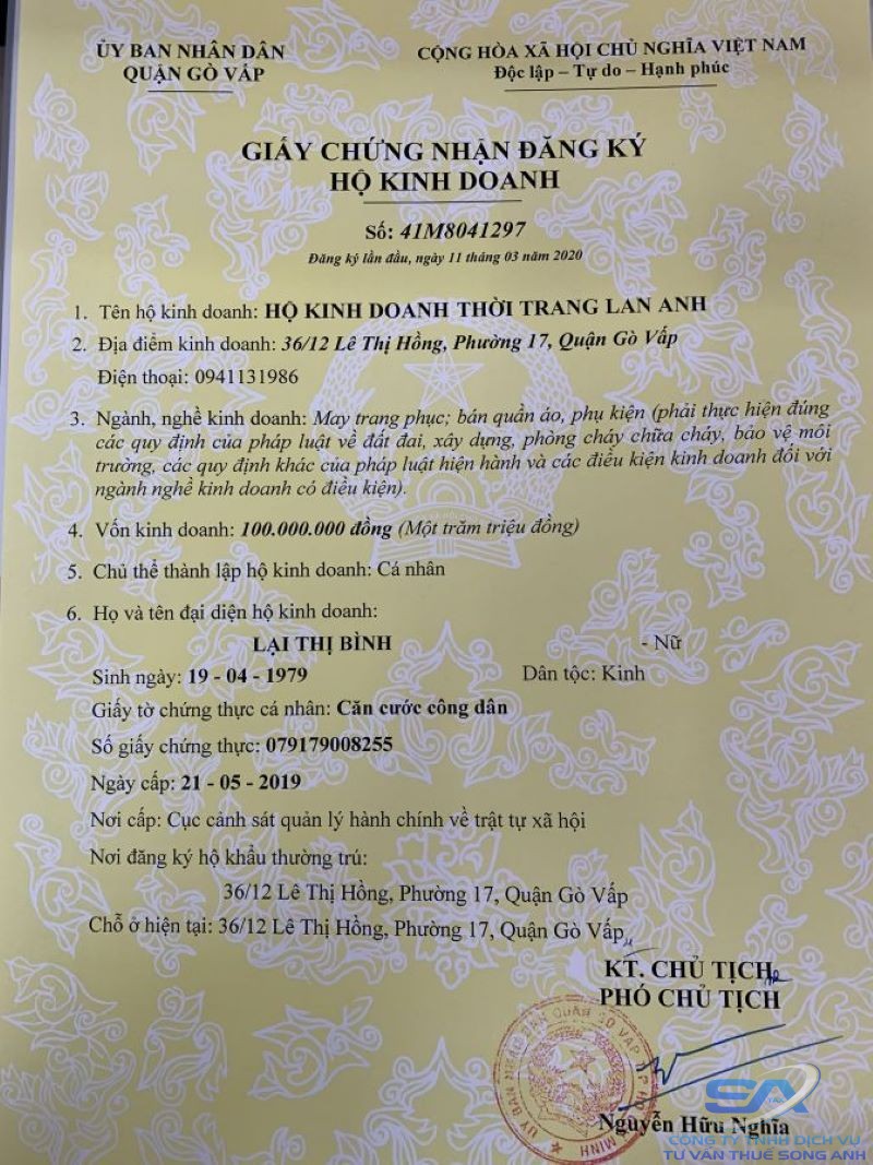 sang tên giấy phép kinh doanh hộ cá thể