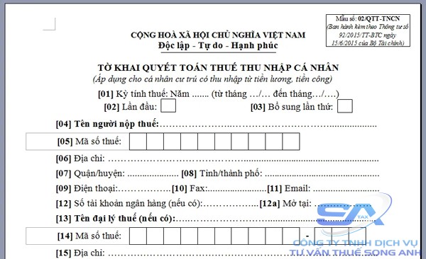 hồ sơ quyết toán thuế tncn gồm những gì