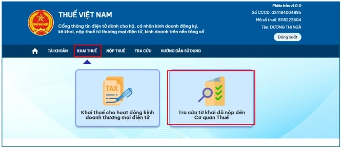 tra cứu nộp thuế tờ khai